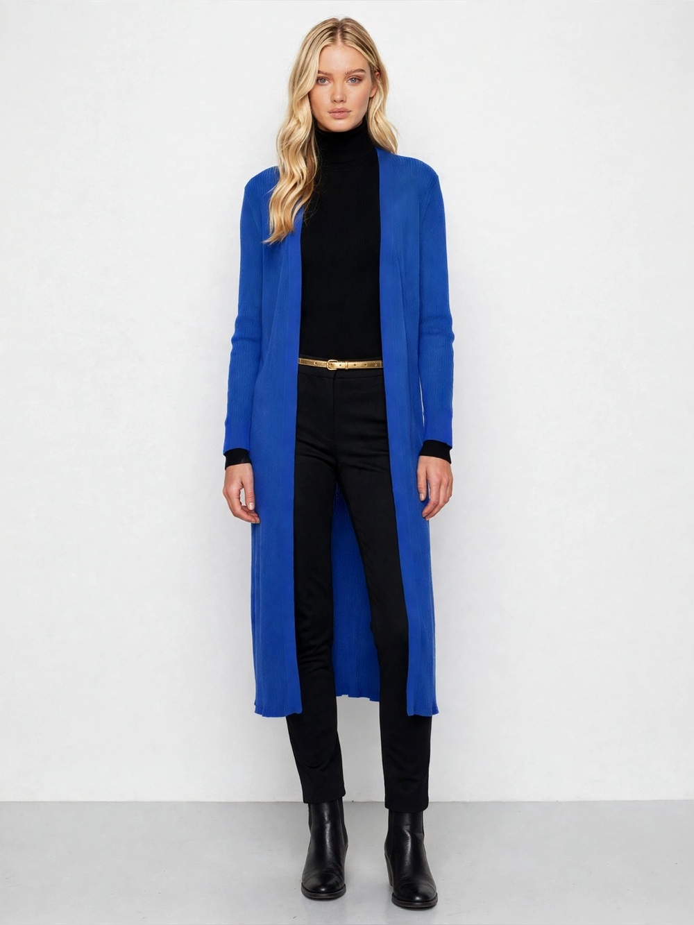 Kasper Long Open-Front Cardigan Sweater - Royal Blue